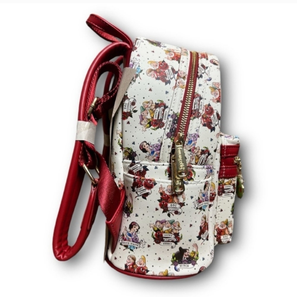 NWT LOUNGEFLY DISNEY PRINCESS Snow White Traditional Tattoo Print Mini Backpack - Picture 4 of 8